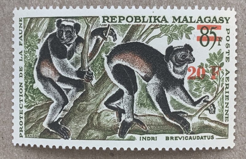 Malagasy 1968 20fr on 85fr Lemurs, MNH.  Scott C90, CV $0.75