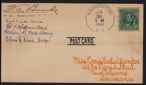 1940 Irving Sc 859 signed by designers, engravers, and DC Postmaster, to Wunder