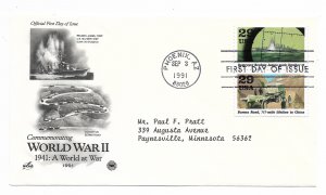 US 2559 a-j 29c World War II Set 5 pairs on FDCs Artcraft PCS Cachets ECV $32.00