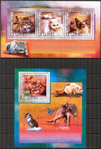 Guinea 2014 Cats (2) Sheet + S/S MNH