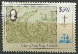 Hong Kong Sc#430 Used, $5 multi, Maps of Hong Kong (1984)