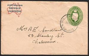 AUSTRALIA 1940 Defence Canteens 1d PTPO envelope Military PO Greta cds.....76361