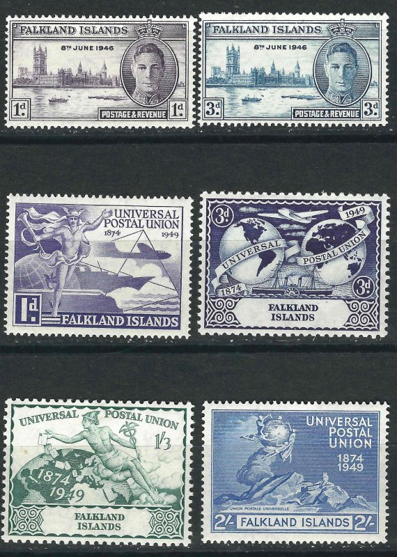 Falkland Is 97-98, 103-06 SG 164-5, 168-71 MNH/MLH VF 1946-49 SCV $14.80*