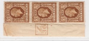 1936 Great Britain KGV 5d Control Number MNH** Strip A22P19F8984-