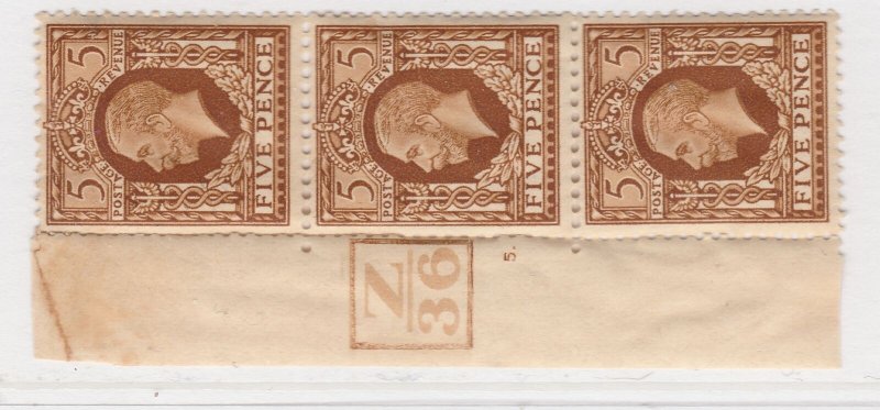 1936 Great Britain KGV 5d Control Number MNH** Strip A22P19F8984-