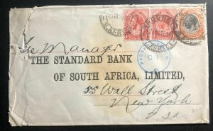 1915 Kroonstad South Africa Standard Bank Registered Cover To New York USA