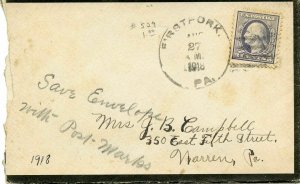 U.S. Scott 529 on 1918 Mourning Cover Sent from Firstfork, Pennsylvania