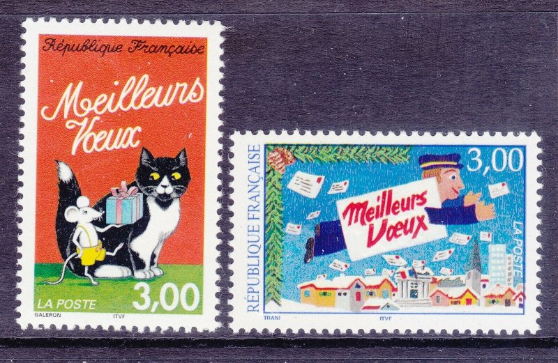 France 2616-17 MNH 1997 Seasons Greetings & Cat and Mouse Set VF