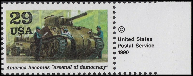 US 2559e 1941 A World at War Arsenal of Democracy 29c copyright single MNH 1991