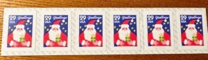 US # 2873b 29c Santa 1994 coil strip of 6 with plate # v1111 Mint NH