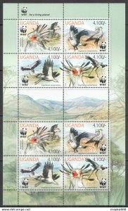 2012 Uganda Wwf Secretarybird Birds Fauna #3000-3003 Kb ** Nw0447