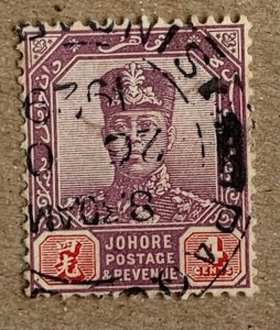 Malaya Johore 1921 4c violet with Singapore PAQUETBOAT cancel. Scott 106, SG 10