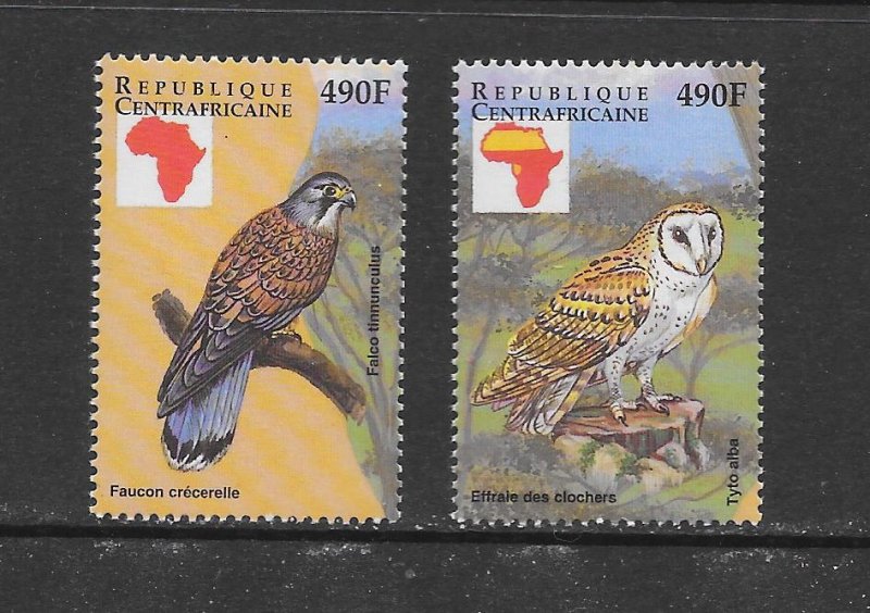 BIRDS - CENTRAL AFRICAN REPUBLIC #1036g-h OWL & FALCON MNH