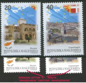 MACEDONIA-DENMARK-CYPRUS-MNH**-ERROR-SET-EU-FLAGS-MAP-MISSING LETTER E-2012.