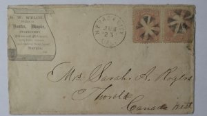 1868 Nevada City 3+3c Canada West CC Ad Welch Books Gold Pens Cutlery Ad Cover