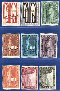 [mag419] BELGIUM 1929 Sc#B69/77 MLH Orval Abbey w/Perfin chevron Cat:€415