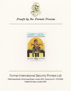 ST LUCIA 1985 YOUTH YEAR - PAINTINGS imperf on FORMAT INTERNATIONAL PROOF CARD