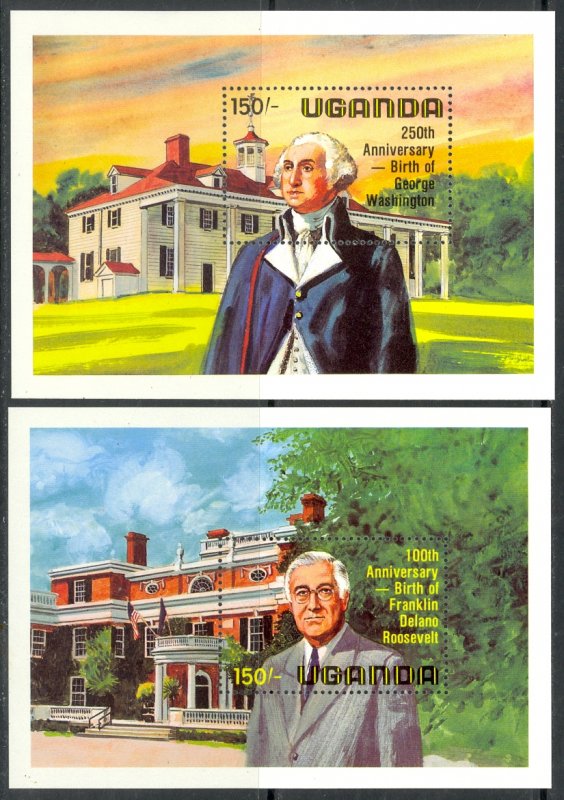 UGANDA 1982 GEORGE WASHINGTON & FRANKLIN D ROOSEVELT Souvenir Sheets Sc 358-359