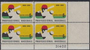 1381 Baseball Plate Block MNH