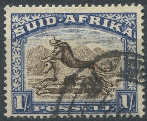 South Africa Sc#29b Used, 1sh dp bl & bis, Pictorials (1927)