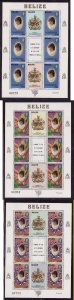 Belize-Sc#621-3- id9-three unused NH sheets of 6-Princess Diana-Birthday-1982-