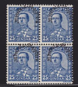 Albania Sc 232 MNH. 1925 25q Block, Major Ovpt Shift