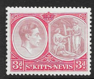 ST.KITTS-NEVIS SG73a 1940 3d BROWN-PURPLE & CARMINE-RED MTD MINT