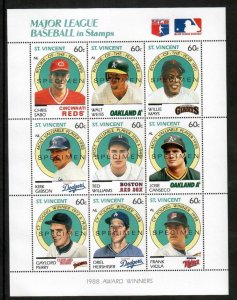 St. Vincent 1989 - MLB Baseball - Willie Mays - Sheet of 9 SPECIMEN Stamps - MNH