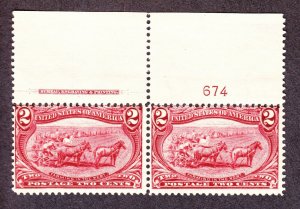 US 286 2c Trans-Mississippi Mint Plate #674 Top Pair F-VF OG NH SCV $160