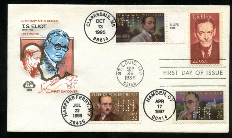 US 2239,3002,3134,3221 Literary Arts UA Farnam cachet Nakano 4 x FDC combo