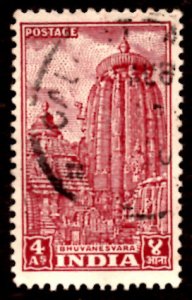 India 4as Bhuvanesvara Temple (lake) 1949 SG.316, Sc.214 Used (#01)