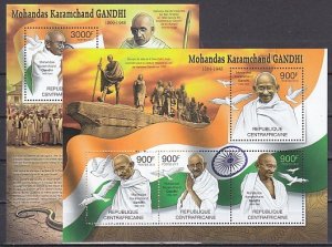 Central Africa, 2012 issue. Mahatma Gandhi sheet of 4 & s/sheet. ^