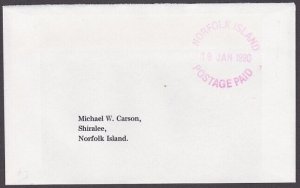 NORFOLK IS 1990 local cover : POSTAGE PAID cds.............................A726