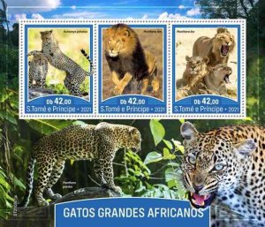 St Thomas - 2021 African Big Cats, Cheetah, Lion - 3 Stamp Sheet - ST210501a