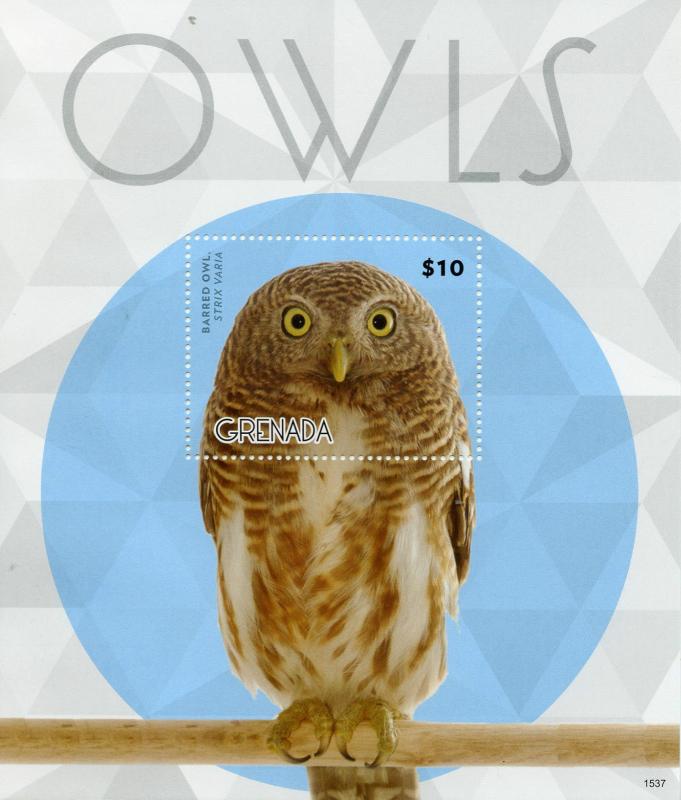 Grenada Birds of Prey on Stamps 2015 MNH Owls Barred Owl 1v S/S II