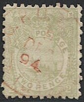 FIJI 1893 Sc 56 Used VF 2d Canoe Red SOTN P.O. SUVA 1894 postmark/cancel