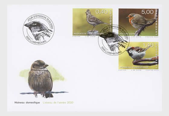 2020  LUXEMBOURG - SKYLARK, HOUSE SPARROW & ROBIN -  FIRST DAY COVER