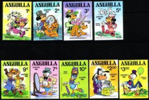 Anguilla - Disney Characters, 9 Stamp Set + S/S Scott 434-43 1P-002
