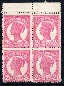 Australia -Queensland 1895-96 2 1/2d rose Queen Vicrtoria SG 214 MH block of 4