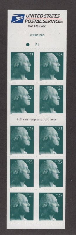 Scott 3618C- George Washington . Pane Of 10.  #02 3618Cbp10