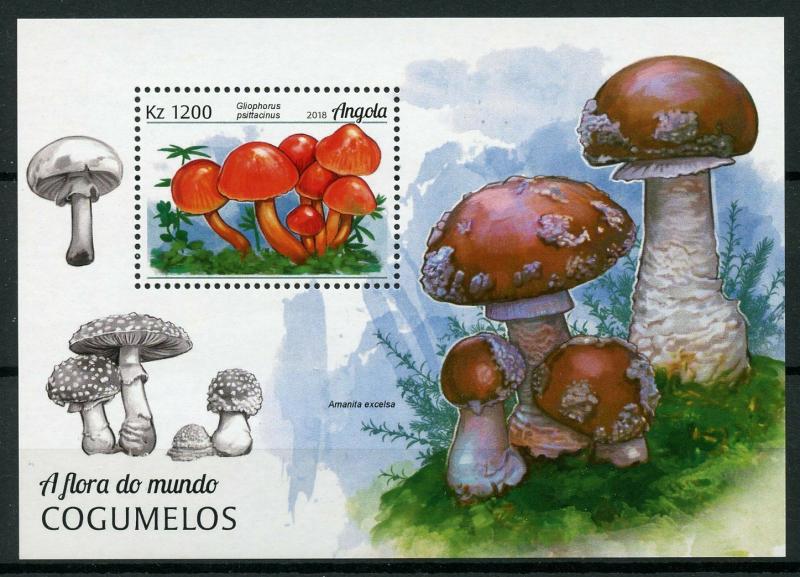 Angola 2018 MNH Mushrooms Waxcap Toadstool Mushroom 1v M/S Fungi Nature Stamps 