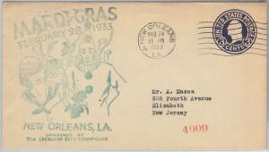 64617 - USA - POSTAL HISTORY:  STATIONERY COVER 1933 - CARNIVAL Mardi Gras