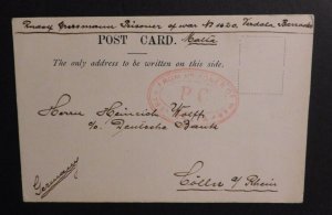 1916 Malta Prisoner of War POW Postcard Cover to Rhein Germany