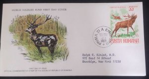 EL)1977 ROMANIA, WORLD WILDLIFE FUND, WWF, PROTECTED FAUNA, DEER, CIRCULATED TO