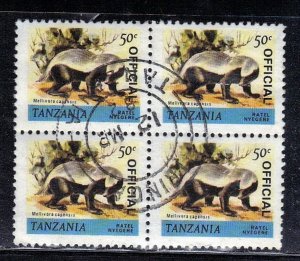 TANZANIA SC #O30 **USED** 50c  1980  BK of 4 OFFICIAL    SEE SCAN