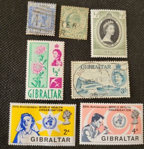 Gibraltar, 1904-1968, group of 7, remnants, Kings & Queens, SCV$5.40