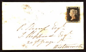 Great Britain #1 Penny Black Used on Cover