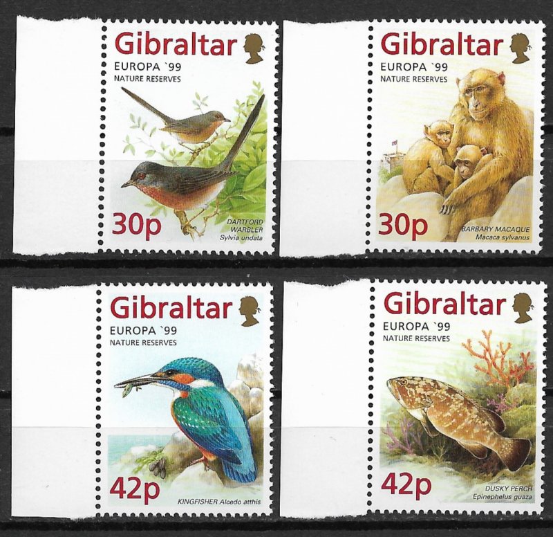 1999 Gibraltar 794-7 Europa/Nature Preserves C/S of 4 MNH