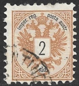 AUSTRIAN OFFICES IN TURKEY 1883 2s Brown ARMS Sc 8 USED