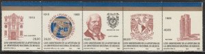 MEXICO 1408a, NATIONAL UNIVERSITY, 75th ANNIV, STRIP OF 5. MINT, NH. F-VF.